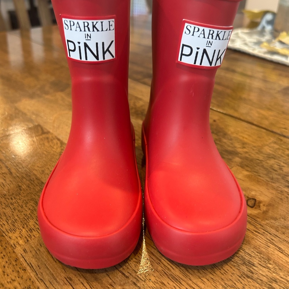 Red Sparkle in Pink Rain Boots - Never worn